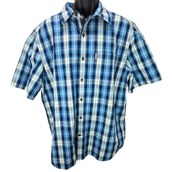 Carhartt Mens Relaxed Fit Short Sleeve Blue Plaid Shirt XL - Picture 1 of 8